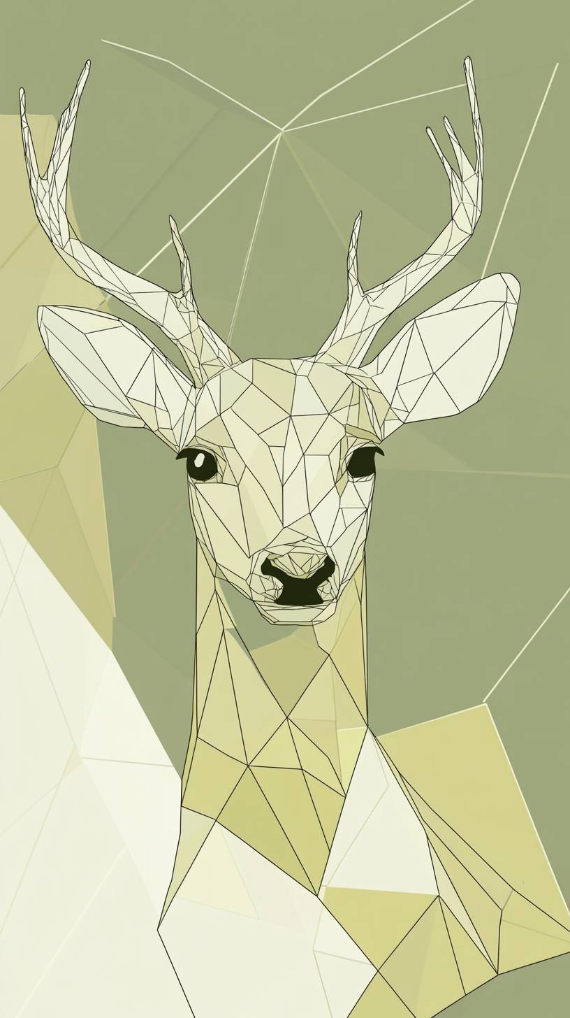 Clean geometric deer with soft olive lines and a flat minimalist style, modern vibe.