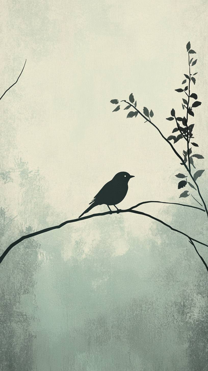 Subtle bird illustration in single stroke design with muted teal tones and calm simplicity.