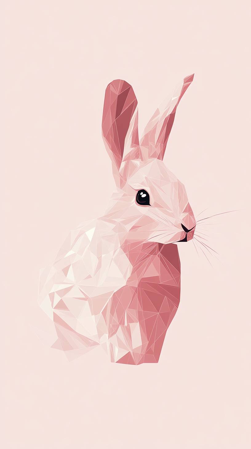 Clean geometric rabbit, soft pink strokes, flat minimalist style, modern elegance