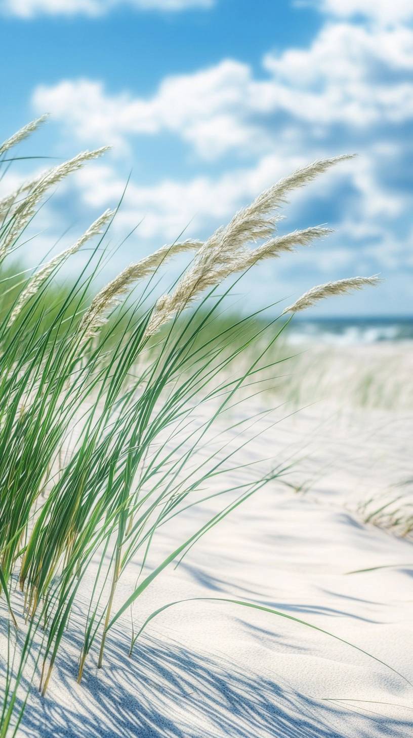 Serene coastal dunes with swaying sea grass