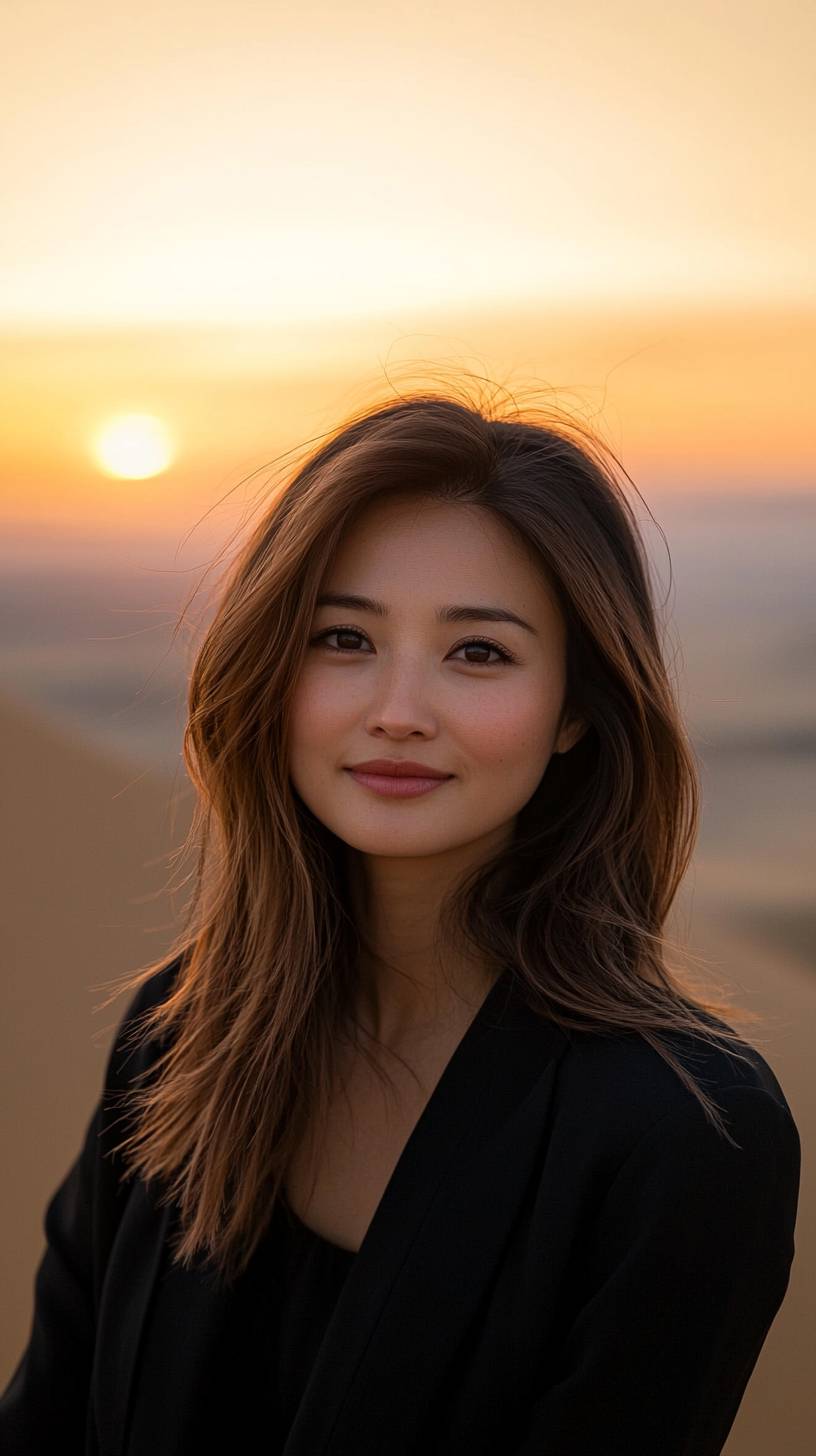 Une dune désertique balayée par le vent sous un coucher de soleil ardent