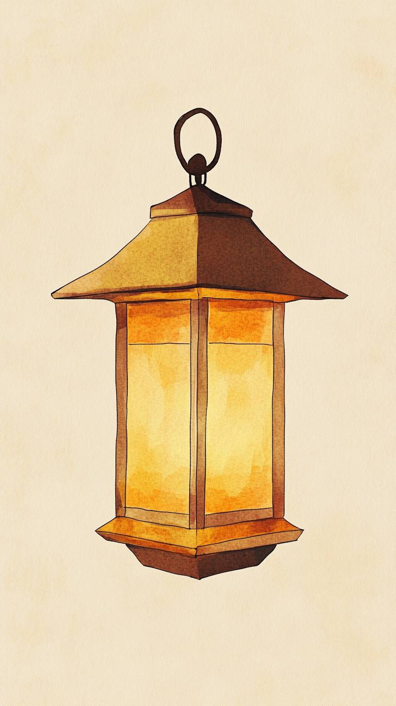 Minimalist lantern sketch, warm yellow tones, simple shape, calm aesthetic