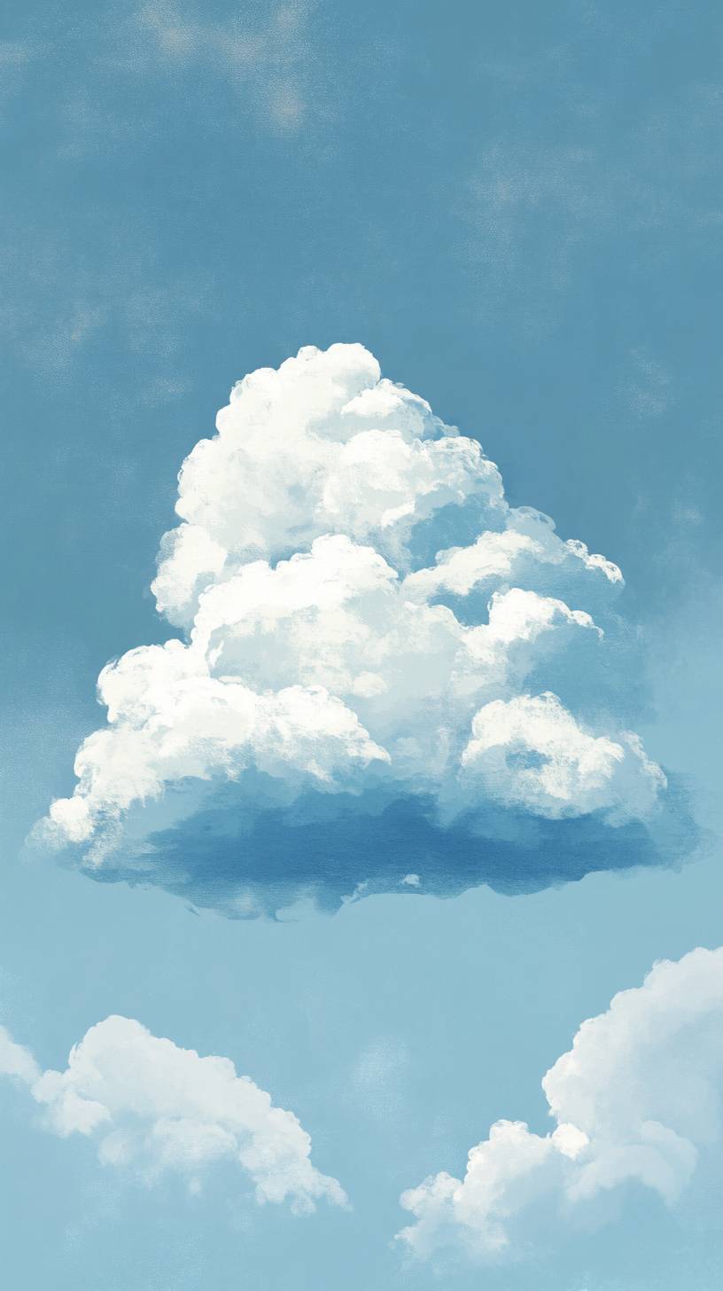 Simple cloud sketch with pale blue strokes, modern illustration, open space