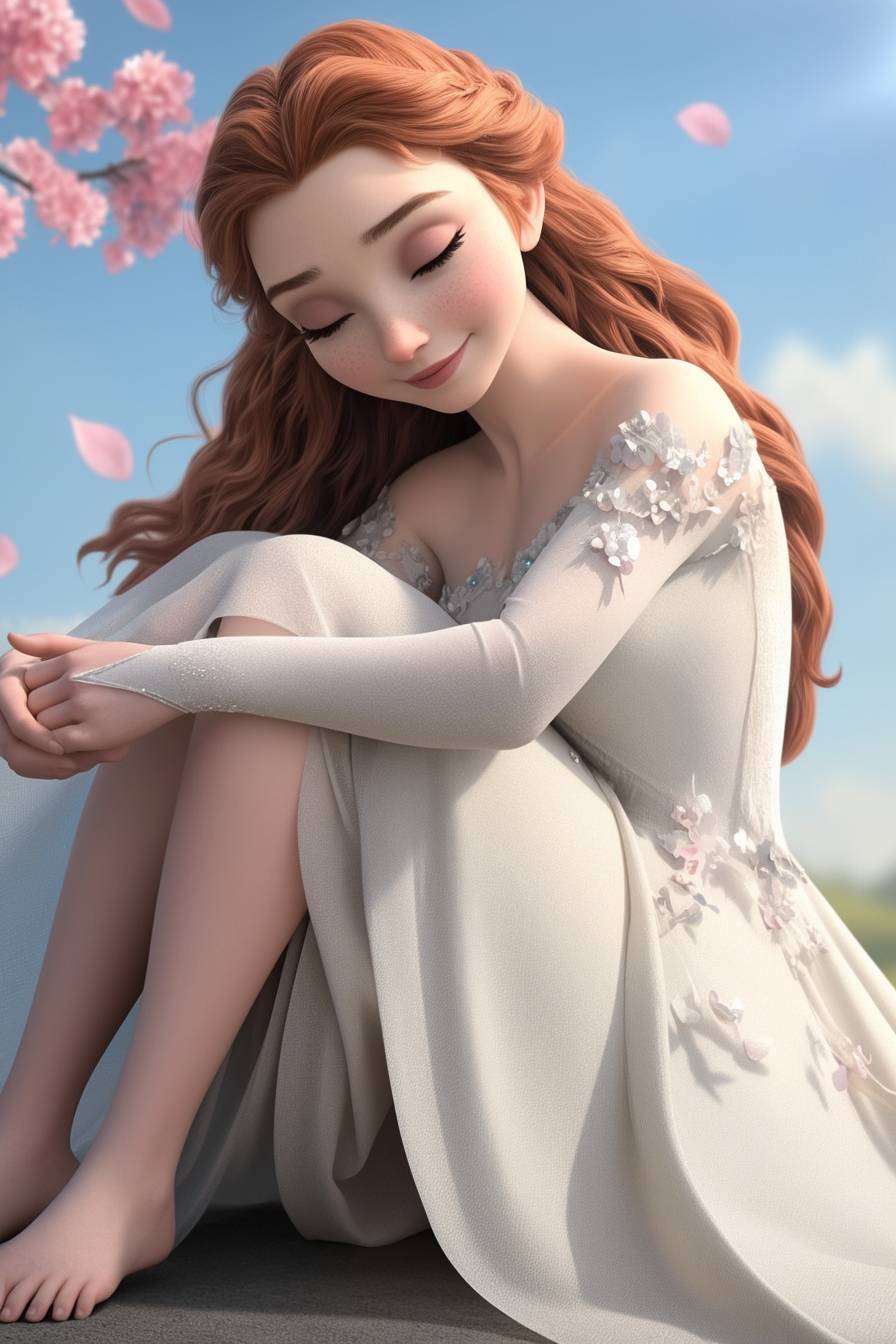 Sophie Turner wears a dreamy fantasy-inspired gown, showcasing elegance and cinematic realism.