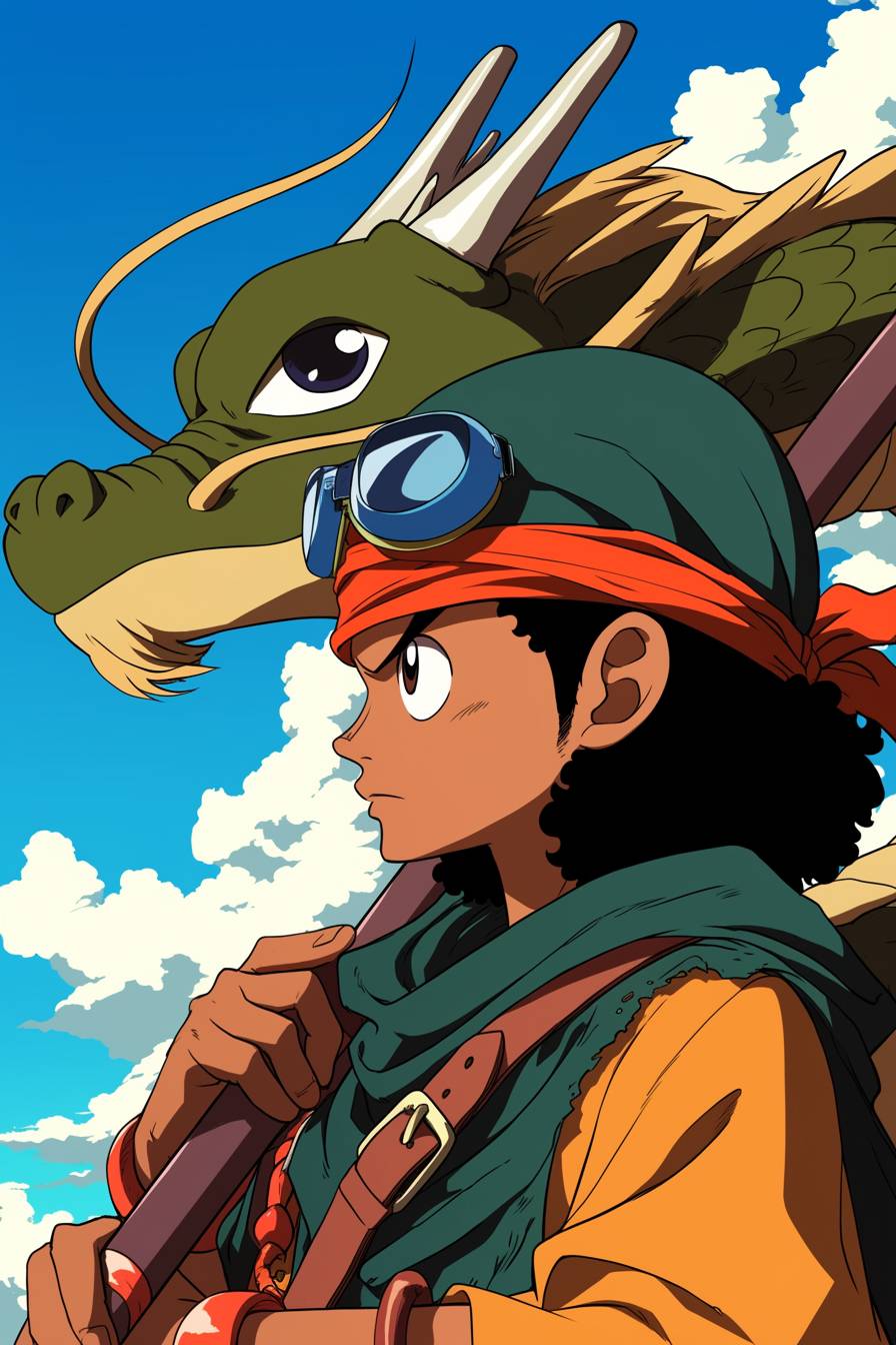 Bruno Mars se fantasia de Monkey D. Dragon de One Piece, usando uma capa verde com capuz em uma cena revolucionária intensa de estilo anime.