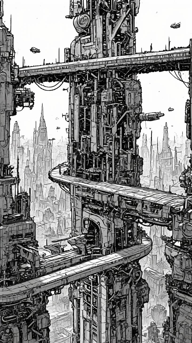 Manga-style urbanscape of a 19th century steampunk megacity