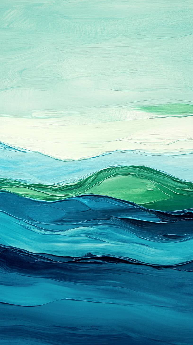 Minimalist abstract waves in calming blues and greens