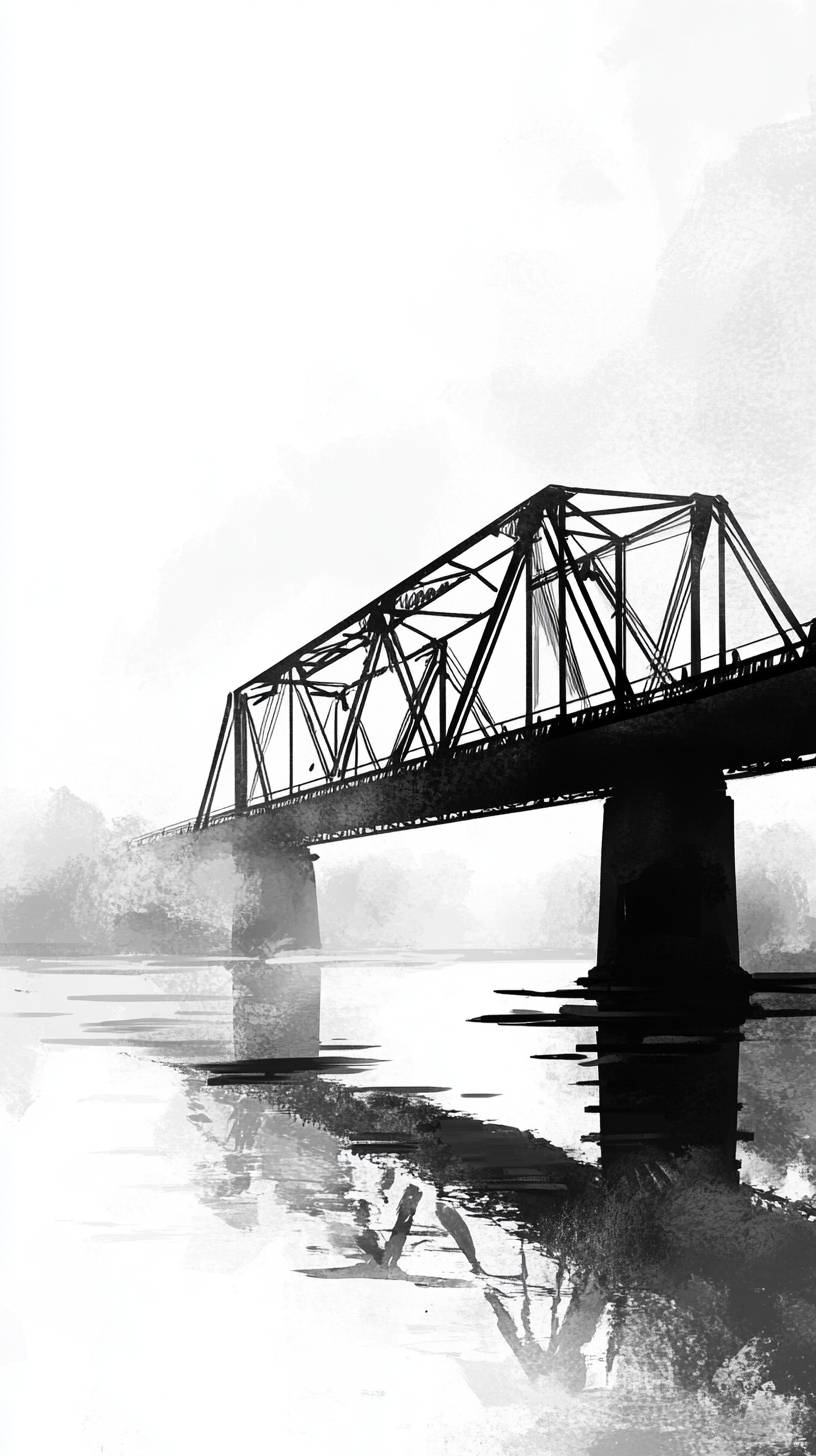 Clean bridge silhouette, grayscale palette, simple lines, modern sketch