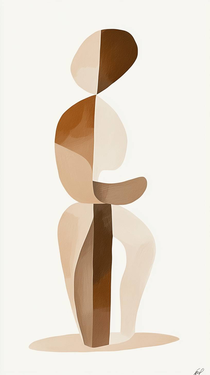 Simple hand-drawn figure with muted beige tones and gentle curves in a modern sketch style.