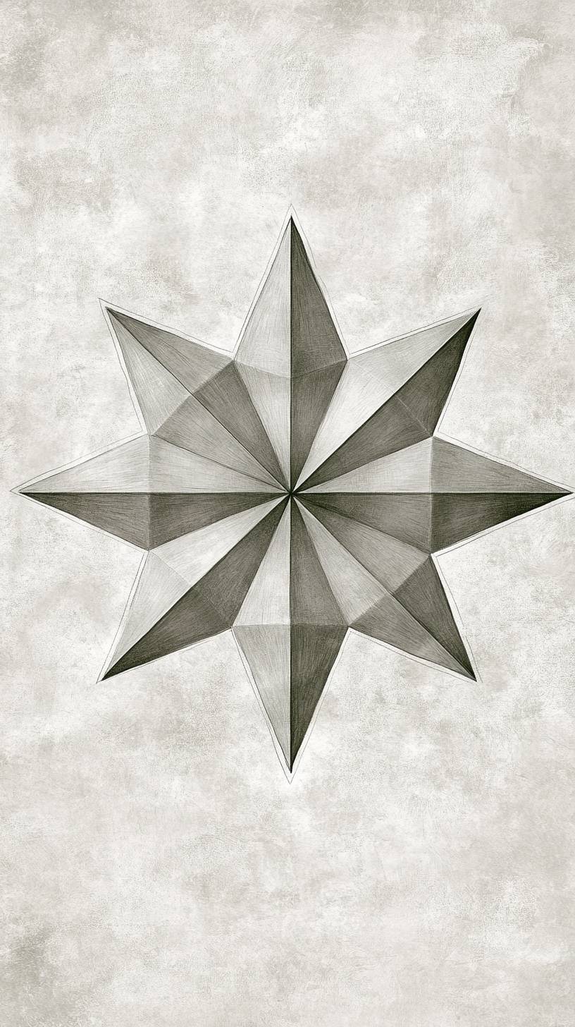 Desenho de uma estrela, tons cinza claro, design minimalista, elegância sutil