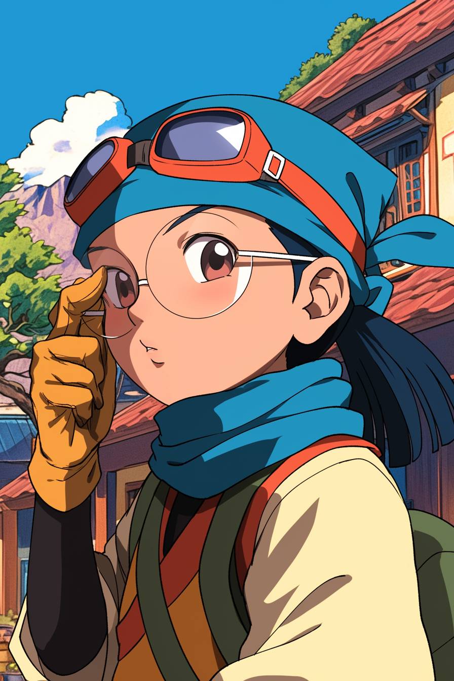 Awkwafina cosplaye Konohamaru Sarutobi de Naruto, portant une écharpe bleue et un costume de ninja dans une pose ludique.