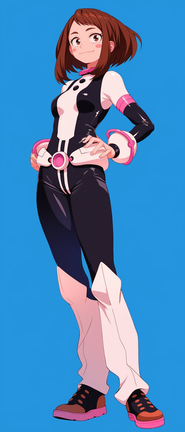 Paris Jackson cosplaying as Ochaco Uraraka from My Hero Academia, wearing a Valentino pink hero suit.