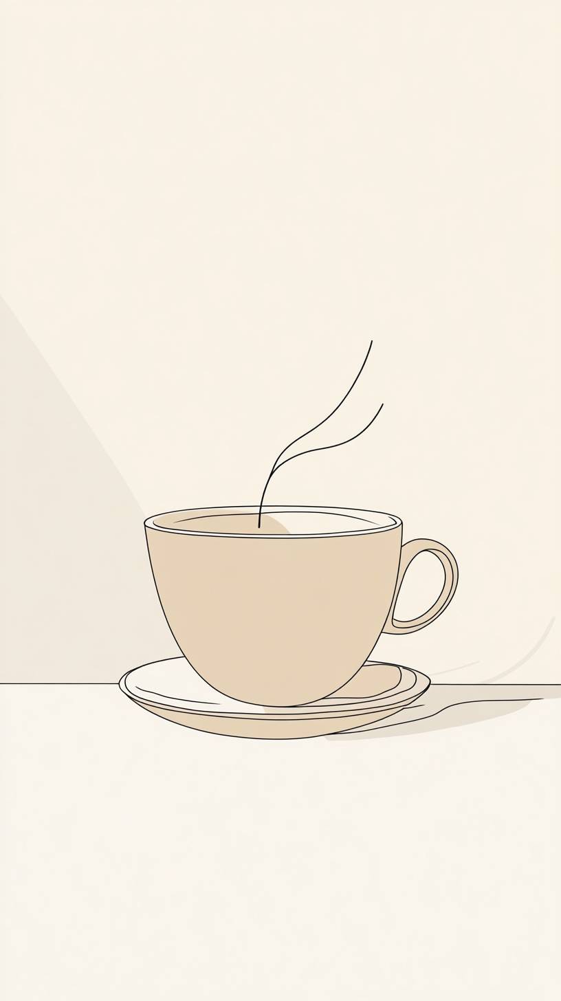 Minimalist coffee cup with clean line art and soft cream tones, embodying modern simplicity.