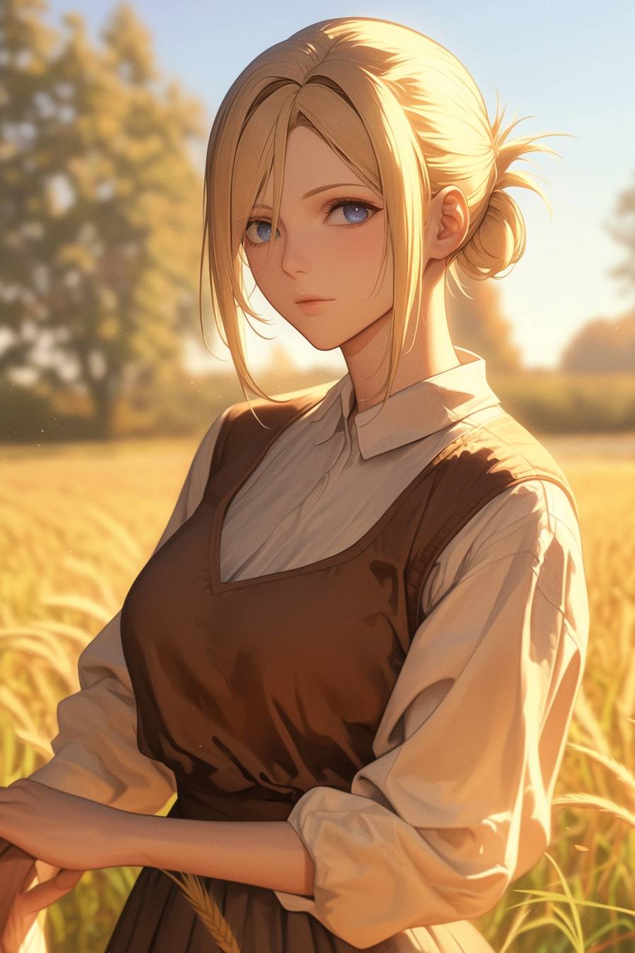 Historia Reiss from Attack on Titan wears Ariana Grande's casual outfit, tending to orphans with gentle kindness.