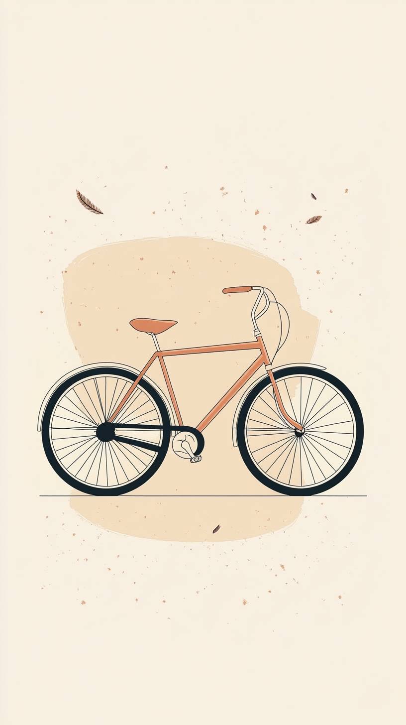 Simple bicycle illustration, soft brown lines, minimal details.