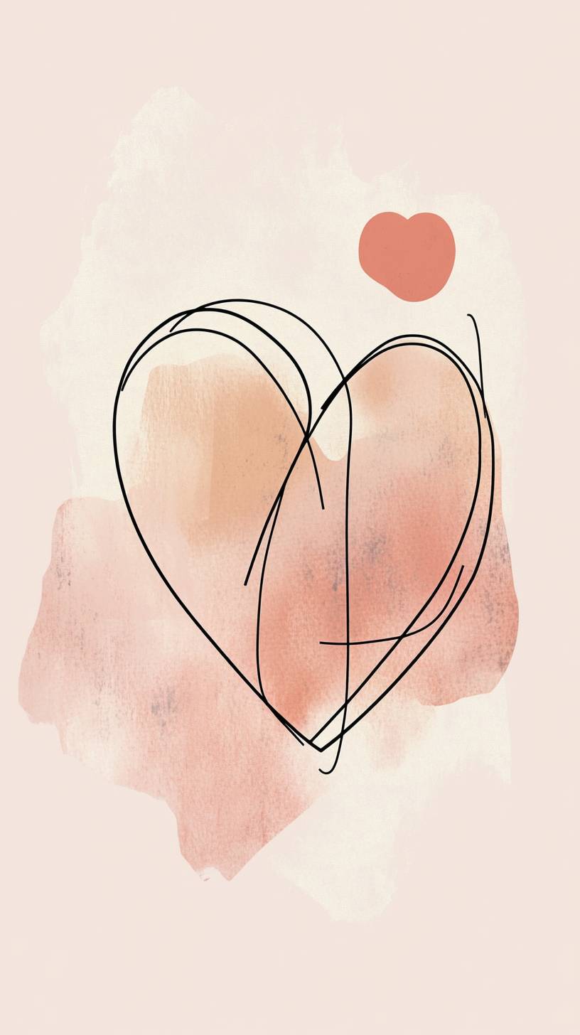 Clean hand-drawn heart, soft blush hues, simple curves, modern aesthetic.