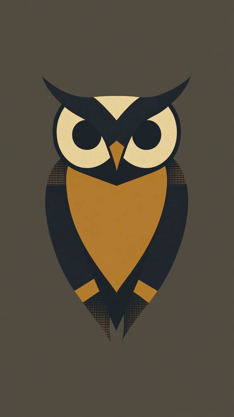 Modern owl outline with muted taupe lines, featuring elegant simplicity in flat illustration.